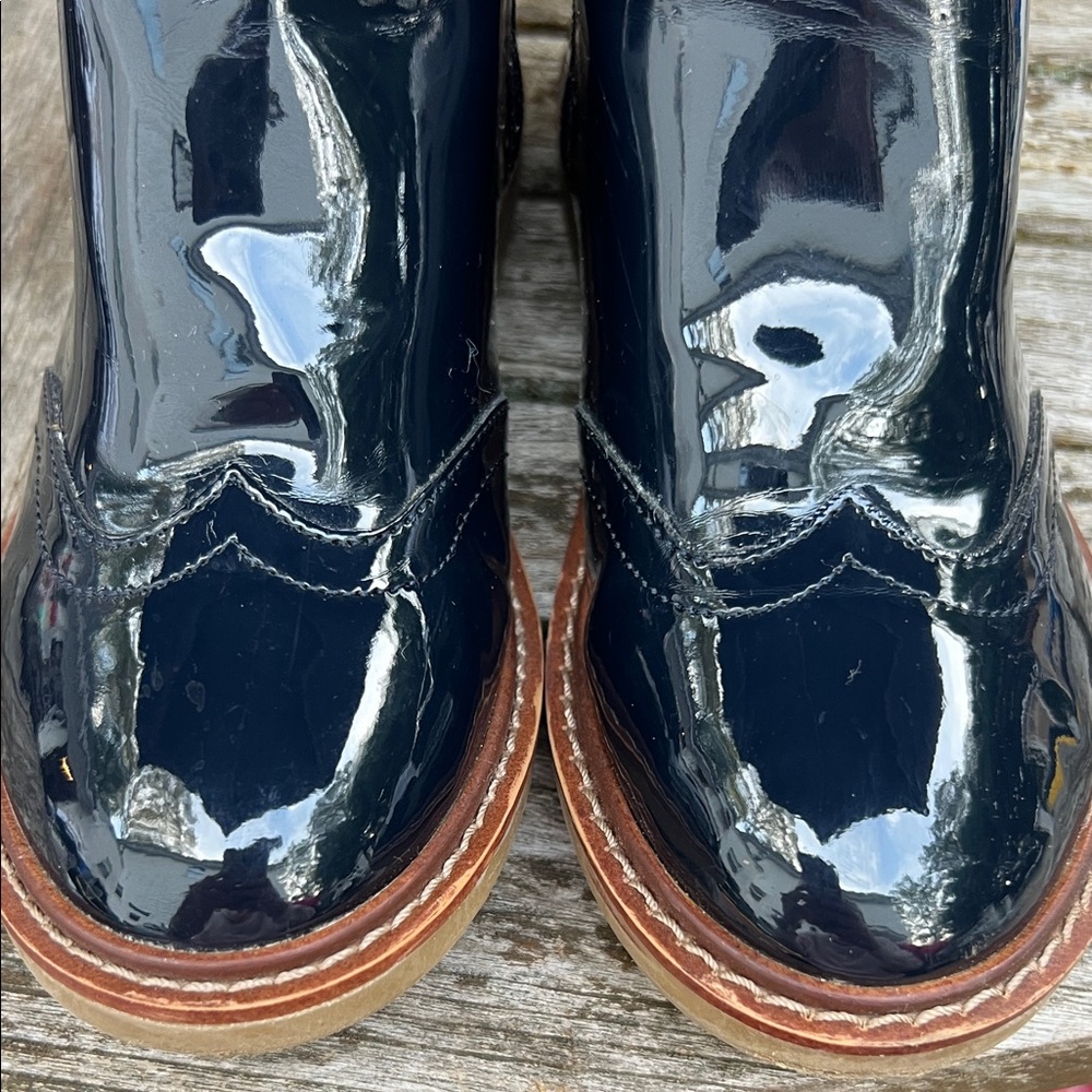 Zara Glossy Navy Kids Boots with Tan Sole - Picture 3 of 7
